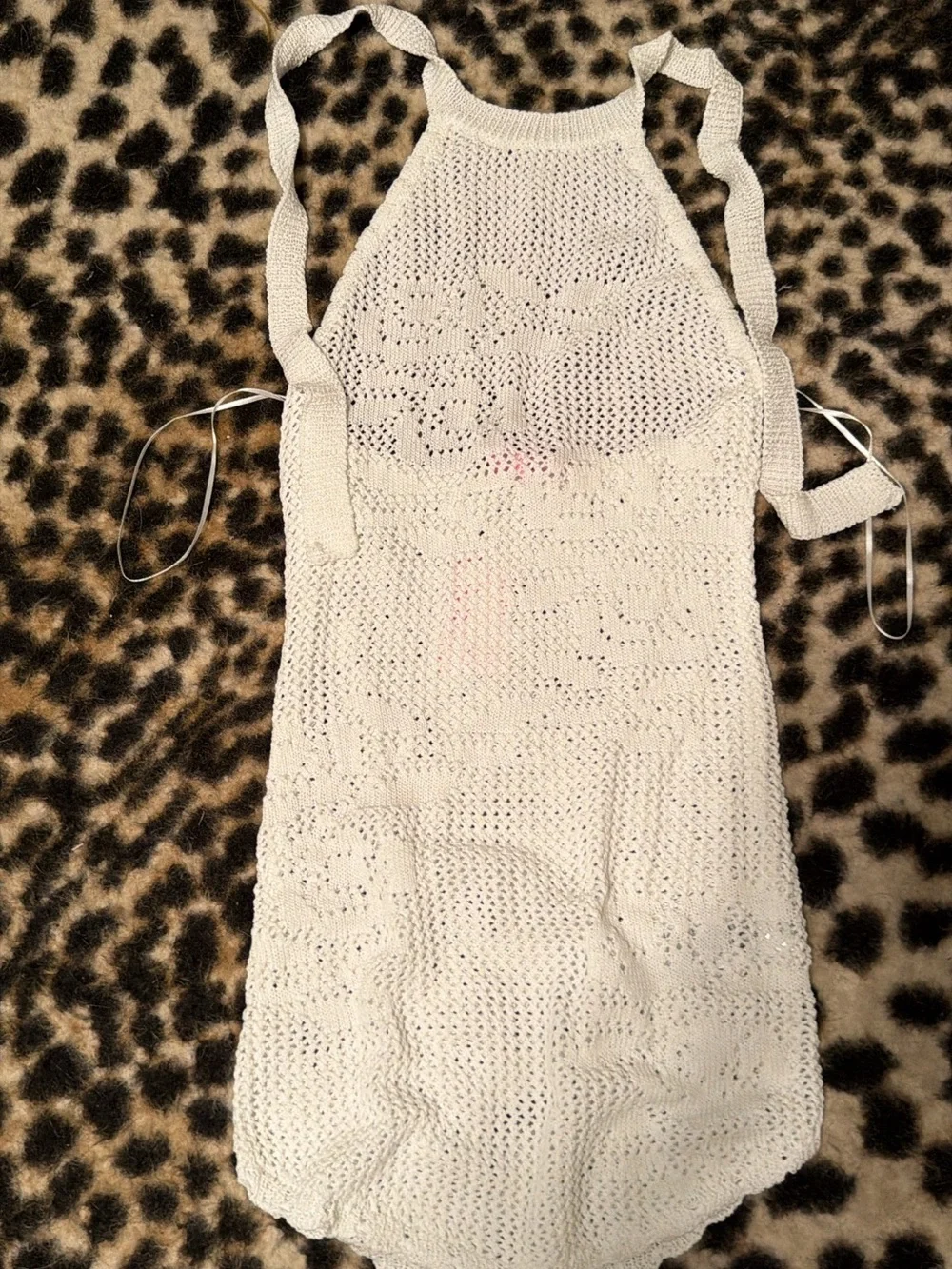 Edikted Cream Crochet Halter Swim Coverup